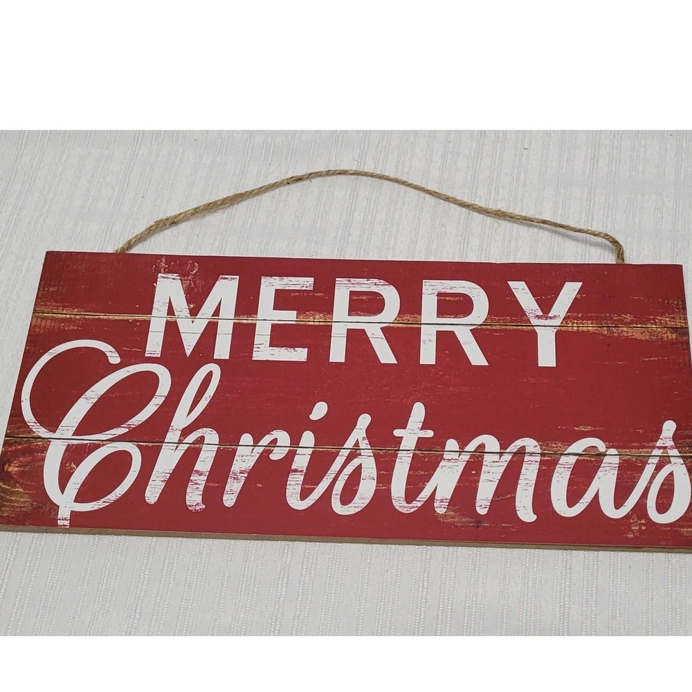 Rustic Merry Christmas Wood Hanging Sign Red White Farmhouse Holiday Decor Sign